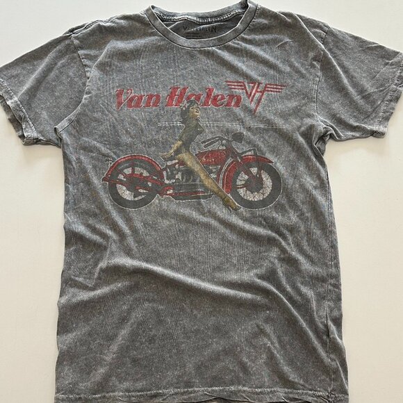 Van Halen Motorcycle Distressed Gray Graphic T-shirt Medium Vintage Streetwear - Picture 1 of 6